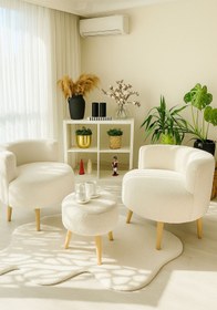 Resim DEKOR MOBİLYACIM Elegant Comfort Çay Seti Ve Peluş Ikili Berjer & Puf Takımı - 3'lü Set 