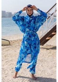 Resim Remsa Mayo Remsa Tesettür Mayo Üzerine Tek Kaftan Kimono Pareo Rp010 Nil Mavi 