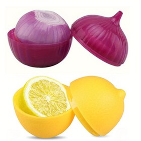 Resim 2 adet Set Plastik Gıda Koruyucuları, Limon ve Soğan Şekilli, Çok Amaçlı, Dondurucu Güvenli, Kapaklı, Elde Yıkanabilir, Elektrik Gerektirmez, Meyve ve Sebze Koruma Kutuları ile, Mutfak için 
