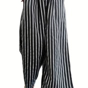 Resim Kadınlar için Rahat Çizgili Geniş Paça Pantolonlar Elastik Bel Bantlı - Yüksek Bel, Esnek Polyester Pantolonlar, Makinede Yıkanabilir, İlkbahar/Yaz/Sonbahar için Mükemmel 