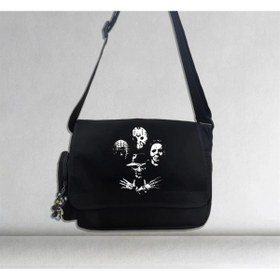 Resim Violon Halloween Bad Faces Baskılı Unisex Siyah Postacı Çantası 