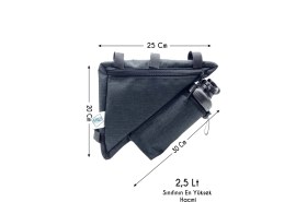 Resim URZ Bisiklet Çantası ve Terleme Kemeri 2 Gözlü Su Geçirmez Özel Kumaş Üçgen Kadro Arası Suluk Hazneli 