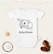 Resim Limon Unisex Baby Koala Desenli Kısa Kol Organik Bebek Body Zıbın 