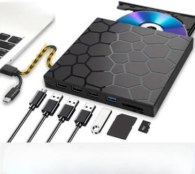 Resim TechTic 8’si 1 Arada Harici CD DVD Yazıcı USB 3.0 Type-C - Çoklu USB Hub, SD/TF Kart Okuyucu, Taşınabilir Optik Sürücü 