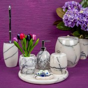 Resim MIARIK DESIGN & DEKORASYON Dekoratif Leylak Mermer Banyo Seti Takımı 7 Li Gümüş Top Detaylı Tasarım Set 
