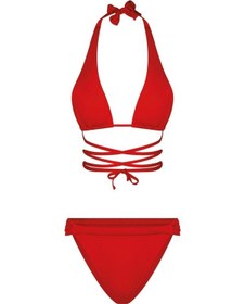 Resim Bonesta Chandra Üçgen Bağlamalı Büzgü Detaylı Kırmızı Bikini Takımı 