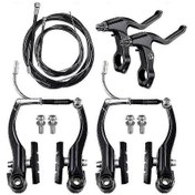 Resim Tam Mtb/hibrit Bisiklet Fren Seti - Siyah Ön Ve Arka Frenler, Kablolar Ve Kollar. 