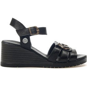 Resim Mammamia Kadın Hakiki Deri Toka Detaylı Dolgu Topuklu Günlük Sandalet 25y D25ys-2775 Z Siyah Siyah 