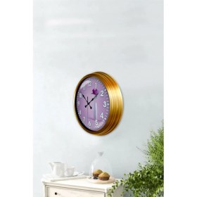 Resim Bahat Altın Varaklı Salon Ofis Duvar Saati Alüminyum Çerçeve 40 cm 