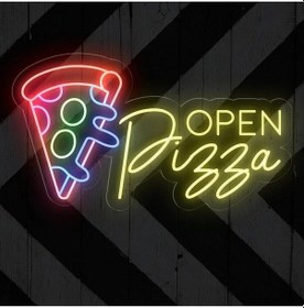 Resim Open Pizza Yazılı Neon Tabela Sarı 