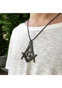 Resim Mason Masonic Harf G Gönye V Pergel Büyük Boy 7cm Siyah Akrilik Kolye Ucu Deri Kayış 15041760 