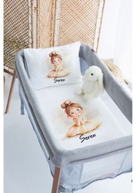 Resim Lilabio %100 Pamuk Saten İsme Özel İsimli 70x120 Park Yatak Nevresim Seti Küçük Kız 