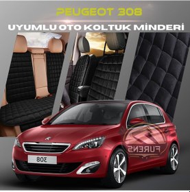 Resim Peugeot 308 Siyah Renk Tay Tüyü Cepli & Terletmez Sırtlı Oto Koltuk Minder Seti - Koltuk Koruma Kılıfı Ön & Arka Tam Set 