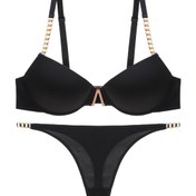 Resim Colorblock Zincir Bağlantılı Sütyen & Tanga, Push Up Sütyen & Külotlu Çorap İç Giyim Seti, Kadın İç Giyim & İç Çamaşırı 