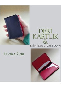 Resim Luna Luster Hadiki Deri Mnimal Avuçiçi Tasarım Unisex Cüzdan Kartlık Mor Kırmızı Açık Mor 