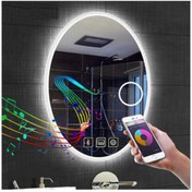 Resim GLOBAL LED MIRROR 50x70 Cm Bluetoothlu Makyaj Aynalı Buğu Yapmayan Ledli Elips Banyo Aynası 