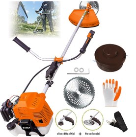 Resim ASSUR 11000rpm 5.9 Hp Yan Tipi Benzinli Motorlu Ot Çalı Çim Biçme Tırpanı-turuncu 