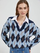 Resim Baklava Desenli Triko Kazak Polo Yaka 