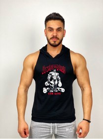 Resim Black İstanbul Iron Asylum Gym King Baskılı Kapüşonlu Fitness Atleti 