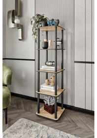 Resim 5 Katlı Dekoratif Kare Kitaplık Meşe Meşe 