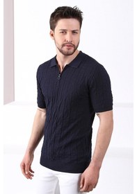 Resim Ferraro Lacivert Polo Yaka Fermuarlı Erkek Pamuk Triko T-Shirt-Lacivert (490417803) Lacivert 