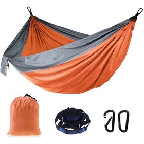 Resim Kangvka 210t Nilon Kordonlu Çift Kişilik Asma Yatak, 250kg Yüke Dayanır, 270x140cm, Ultra Hafif, Kamp Ve Açık Hava İçin Turuncu-gri Çok Renkli 