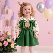 Resim Kızlar için Sonbahar ve Kış Yeni Uzun Kollu Elbise, Karikatür Ayı Kurdele Bebek Yaka Faux İki Parça Çiçek Elbise, Küçük Kızlar için Sonbahar ve Kış Sezonlarında Rahat Dışarıda Gezme İçin Mükemmel 