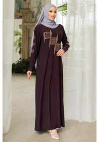 Resim Bestenur Amaya Taşlı Tesettür Elbise 832 - Mürdüm 