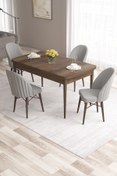 Resim Canisa Roz Serisi 80x132 Mdf Açılabilir Barok Ahşap Desen Mutfak Masası Takımı 4 Gri Sandalye Gold Halka 