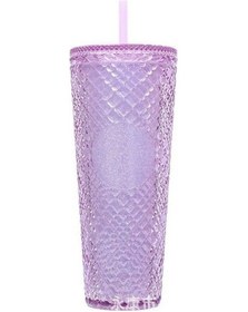 Resim Soulader Çift Katmanlı Yalıtımlı Soğuk Su Bardağı, 710 Ml Plastik Kupalar, Saman Desenli Seyahat Kahve Termosu Mor 