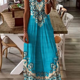 Resim Bayram Neşesi] Boho-Şık Hafif Maksi Elbise İnce Askılı - Canlı Çiçek & Paisley Baskı, İlkbahar/Yaz/Sonbahar Tatilleri İçin Mükemmel, Kolay Bakım Polyester Karışımı, Bedenler A-E 