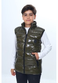 Resim Toontoy Kids Toontoy Erkek Çocuk Su İtici Dik Yaka Fermuarlı Cepli Parlak Şişme Yelek Haki 