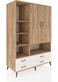 Resim Kronos Dolap 8 Raflı 4 Çekmeceli 2 Kapaklı 132x59x195 Çam-çam... Çam 