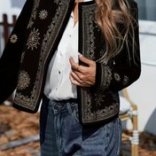 Resim Kadınlar için Rahat Geometrik Baskılı Ceket - Uzun Kollu Açık Ön Bahar/Sonbahar Montu, Asimetrik Tasarım, Makinede Yıkanabilir Hafif Dış Giyim, Geçiş Hali İçin Şık Katman Parçası | Açık Ön Tasarım | Dayanıklı Kumaş 