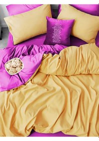 Resim Lastikli Çarşaflı Nevresim Takımı Tek Kişilik Sarı - Lila 