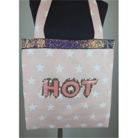 Resim Gönülden Tasarım Hot Payet ve Şeritli Aplikeli Tasarım Spor ve Günlük Bez Çanta ( Hediyeli Ürün) 