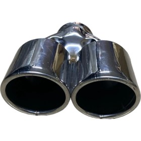 Resim HYM Tuning 80 Lik Yuvarlak Eğik Ağız 80MM Çift Çıkış Egzoz Ucu, Paslanmaz Krom 