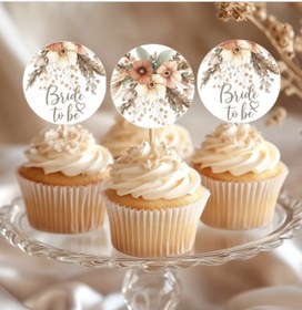 Resim Hiras Dizayn 15adet Cupcake Kürdanı Bohem Çiçekli Bride To Be Gelin Oluyor Düğün Kına Gecesi Bekarlığa Veda Süsü 