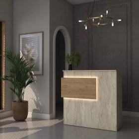 Resim Rani MA105 Karşılama Bankosu LED Işıklı Çekmeceli Banko Traverten - Sepet Ceviz 
