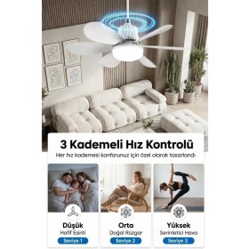 Resim Enshall 3 Renk Modu Kumandalı Tavan Vantilatörü Beyaz 6 Kanatlı Uzaktan Kumandalı Modern Tasarım 