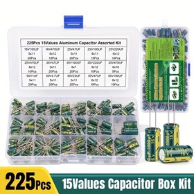 Resim 15 Çeşit 225 Yüksek Frekans Düşük Direnç Alüminyum Elektrolitik Kapasitör Paketi Doğrudan Soket 50V Kapasitör 1Uf470Uf Karma Kit 