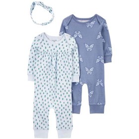 Resim Kız Bebek Tulum Set 3'lü Paket Mavi Mavi 