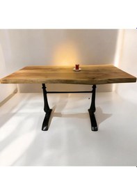 Resim Cafe Masa Ahşap Kütük Masa Damla Ayak 180x90 Ceviz 