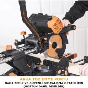 Resim Evolution 053-0003B R255SMS-DB+ Çift Eğimli Kızaklı Bileşik Gönye Kesme Makinesi, 255MM 