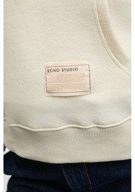 Resim Grimelange CLARIE Kadın Organik Pamuklu Oversize Kanguru Cepli Kapüşonlu Ekru Sweatshirt 