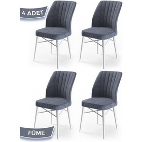 Resim Canisa Flex Serisi, Üst Kalite Mutfak Sandalyesi, 4 Adet Füme Sandalye, Gürgen Beyaz Ahşap Ayak Sandalye Füme Ayaklar Beyaz 