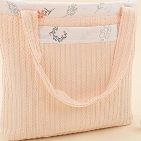 Resim Bebek Bakım Çantası - Somon Örgü - Yeşil Çiçekler 