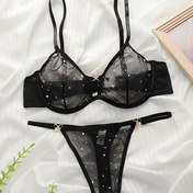 Resim Kadınlar için 1 Set Fransız İlhamlı Ultra İnce İç Çamaşırı - Parıltılı Süslemeler, Ayarlanabilir Askılar ve Derin V-Yaka Tasarımı ile Seksi Siyah Dantel Sütyen, Yetişkinler için Mükemmel, Yetişkin İç Çamaşırı|Şık İç Çamaşırı|Ayarlanabilir Askılar 