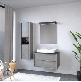Resim Denko Matia 80 CM Mdf Retro Gümüş Banyo Banyo Dolabı Takımı + Boy Dolabı 