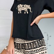 Resim Basit Günlük Fil Desenli Kadın Pijama Takımı 